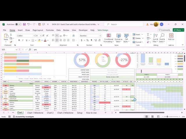 Milestone Creator with built in Gantt Chart | Kanban Board | Excel