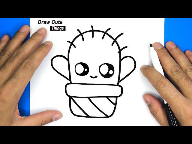 HOW TO DRAW CUTE CACTUS, EASY DRAWING, STEP BY STEP,