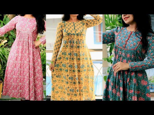 HOW TO MAKE PLEATED KURTI DESIGN / U SHAPE YOKE KURTI WITH POTLI BUTTON/ EASY CUTTING AND STITCHING