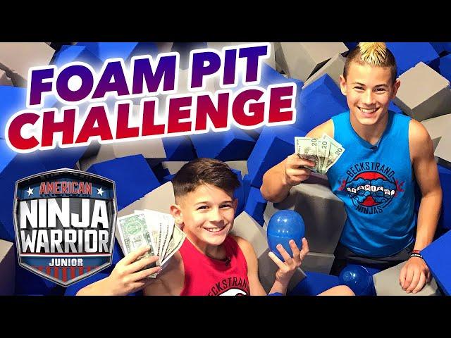 GIANT FOAM PIT Egg Hunt!! [Beckstrand Family Ninjas] | American Ninja Warrior Junior