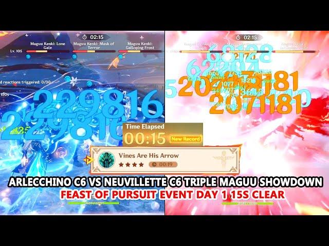 Feast of Pursuit Event Day 1 15s Clear - Arlecchino C6 vs Neuvillette C6 Triple Maguu Showdown