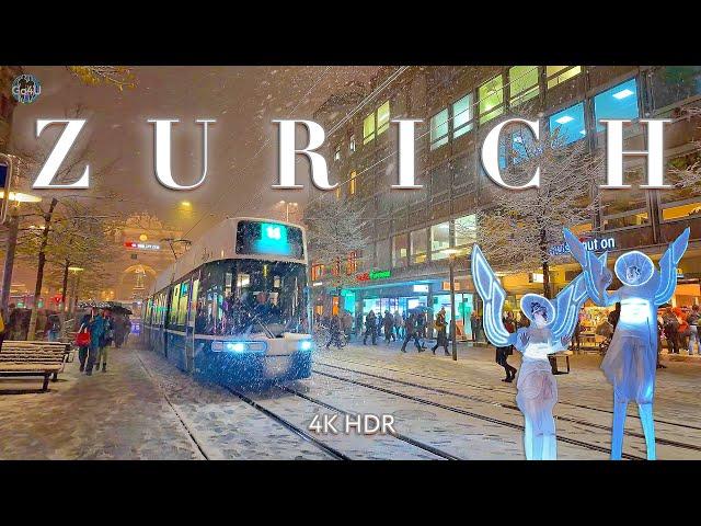 ZURICH SWITZERLAND  Christmas Markets & Snowfall Walking tour 4K Spirit of winter