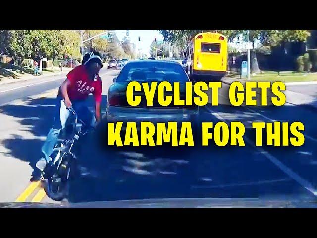 CYCLIST MAKE A STUPID MOVE | Idiots In Cars, Road Rage, Brake Check, Idiot Driver Driving fail 2024