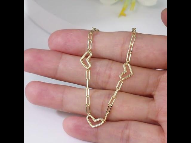 925 Sterling Silver Heart Link Chain Bracelets, Real 14K Gold Plated inch( (STER-P065-01G) #bracelet