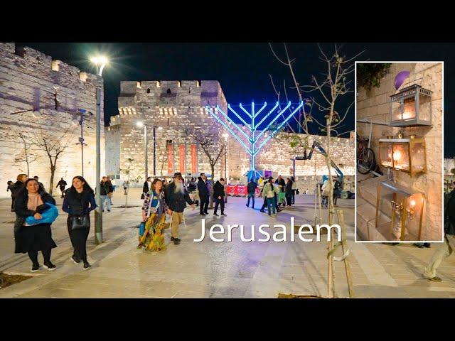 The glow of Hanukkah candles in Jerusalem. From the Western Wall to the city center.