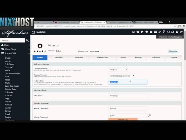 Installing Monstra with Softaculous in cPanel