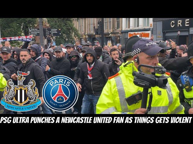 PSG Ultras FULL INVASION FOOTAGE in Newcastle unfortunately turns AGGRESSIVE WITH FANS !!!!!