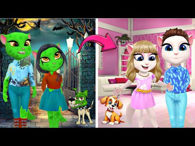 ZOMBIE FAMILY TRANSFORMATION GOOD & BAD // My Talking Angela 2 // Halloween