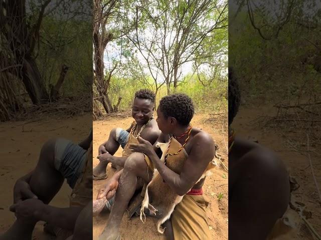 Hadzabe Tribe bushmen teach each other how to say Database in English 