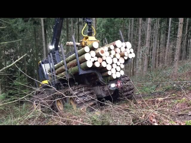 Ponsse Elk Forwarder winching up a steep Incline