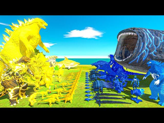 Yellow Team + Godzilla vs Bloop + Blue Team - Animal Revolt Battle Simulator