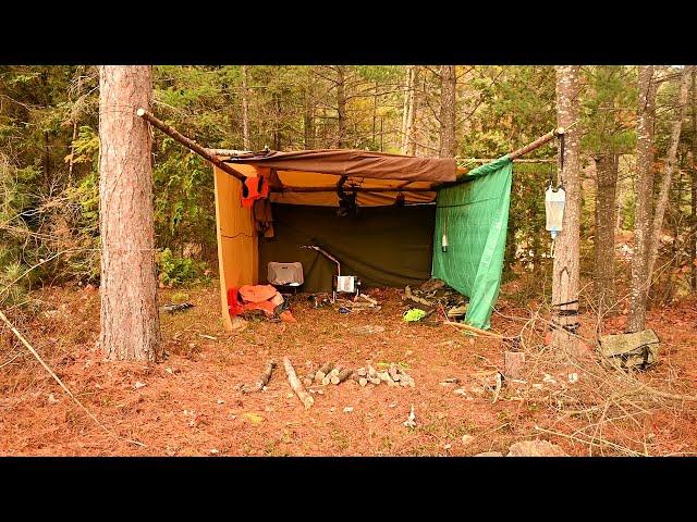 Multi Day Wilderness Camp in a Tarp Mansion with a Woodstove!