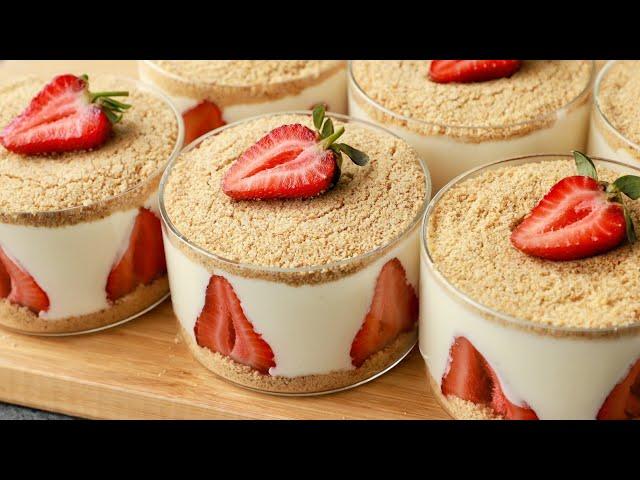 TRIFFLE with STRAWBERRY  Strawberry DESSERT in a glass  No baking