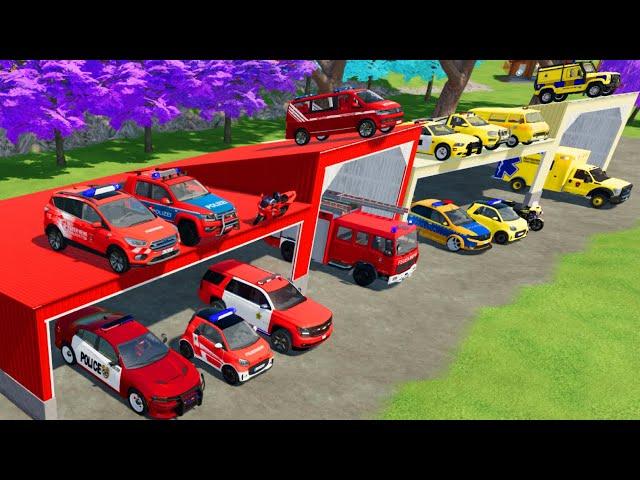 TRANSPORTING CARS, AMBULANCE, POLICE CARS, FIRE TRUCK OF COLORS! WITH TRUCKS! - FS 22