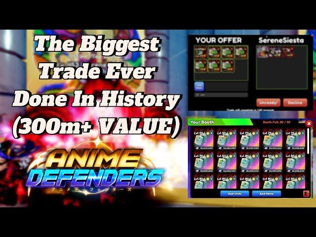 My BIGGEST TRADE Ever (100m+ WIN) | Anime Defenders