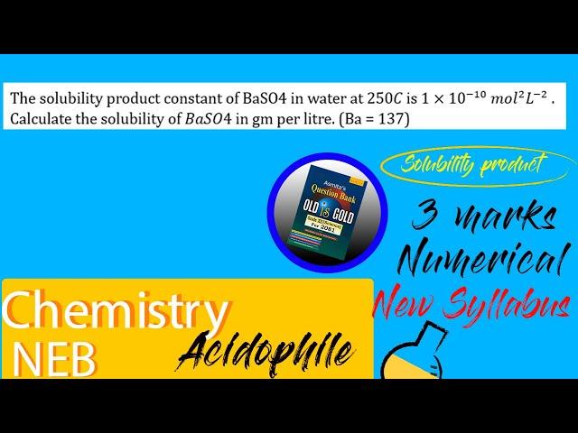 The solubility product constant of BaSO4 in water at 250𝐶 is 1×10^(-10) . | Solubility Product |