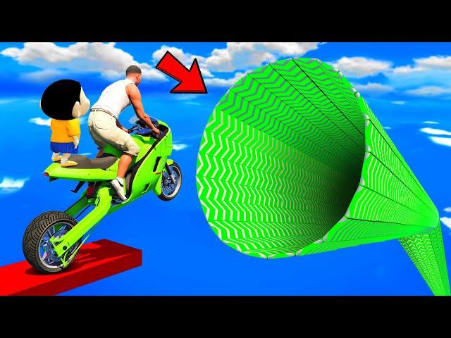 SHINCHAN AND FRANKLIN TRIED THE IMPOSSIBLE GIANT SPEED BOOSTER TUNNEL PARKOUR CHALLENGE GTA 5