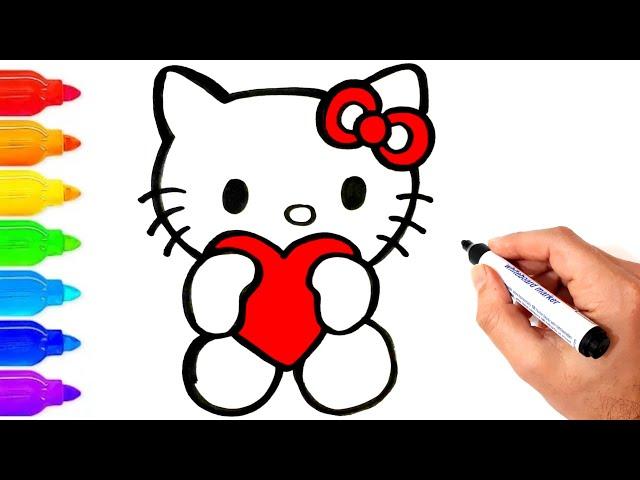 Hello Kitty Çiz Ve Boya | Kolay Resim Çizme ve Boyama | Kolay Çizimler