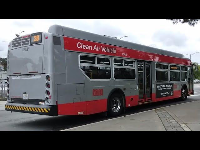 SF Muni New Flyer XDE40s #8768, #8944 on Route 28 19th Avenue at 19th Ave & Holloway