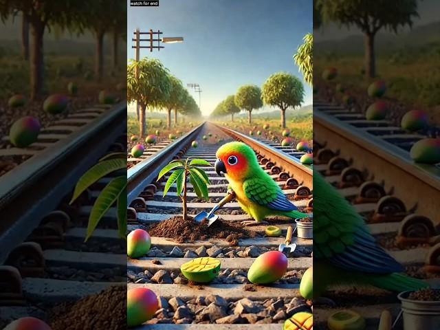 Parrot Grew a Mango Tree on Train Tracks #ai #mango  #shorts