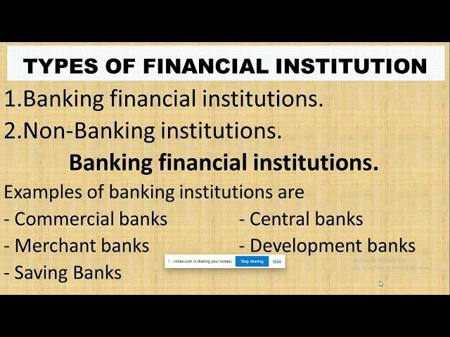 FINANCIAL INSTITUTIONS   - TYPES OF FINANCIAL INSTITUTIONS