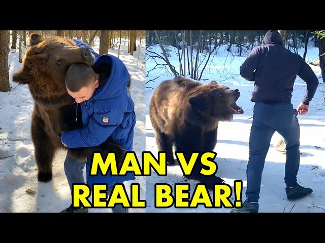 CRAZY RUSSIANS VERSUS REAL BEAR! Wrestling, football and training with wild predator!