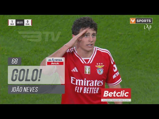 Golo João Neves: Benfica (1)-0 Chaves (Liga 23/24 #27)