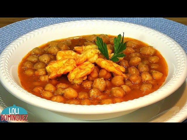 Garbanzos con langostinos.  Como preparar paso a paso un guiso de tierra y mar. Loli Domínguez