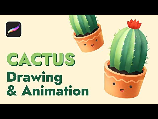 Cute Cactus Illustration with Flower Animation in Procreate