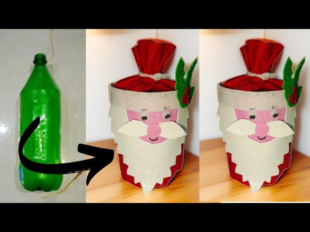 Make Santa Claus with plastic bottle||Christmas crafts|| Botella de plástico se viste de Papanoe||