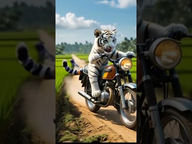 Little Tiger ride classic motocycle in the village #youtubeshorts #shorts #ramadhan