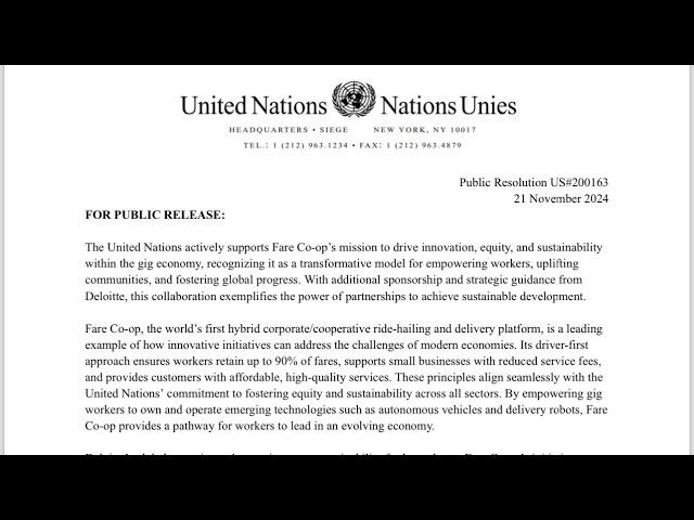 United Nations Secretary General and Deloitte endorse hybrid Fare Co-op model