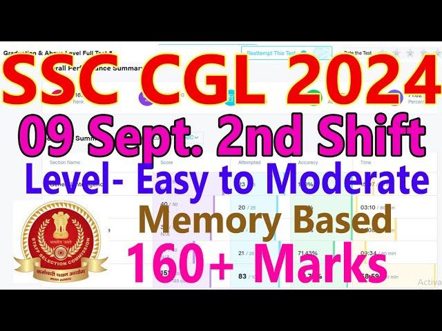 SSC CGL Memory Based Paper 9th Sep 2024 Shift 2 | SSC CGL Tier 1 Exam Analysis 2024 Today Questions