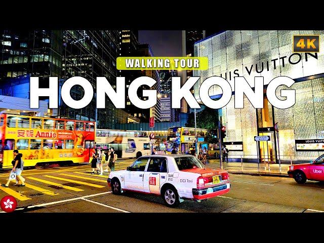 Hong Kong - Night Walk from Wan Chai to Central District 4K Walking Tour