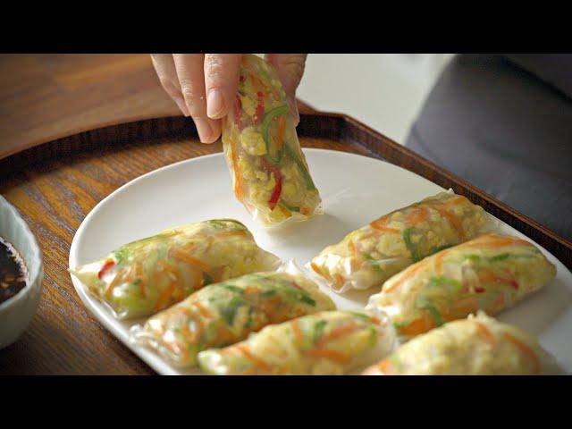 Roll cabbage and tofu in rice paper‼️ It's healthy and delicious.