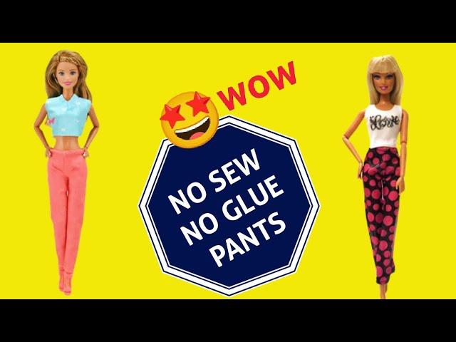 Making of Barbie pant|No sew no Glue doll pants|No sew No Glue Barbie clothes|Barbie Dress