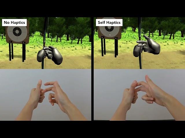 Retargeted Self-Haptics for Increased Immersion in VR without Hand Instrumentation