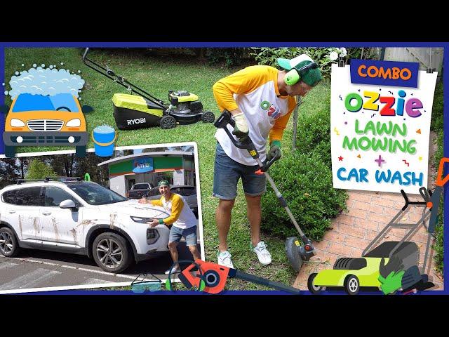 Lawn Mowers + Car Wash Fun For Kids With Ozzie | Educational Video For Kids Like Blippi