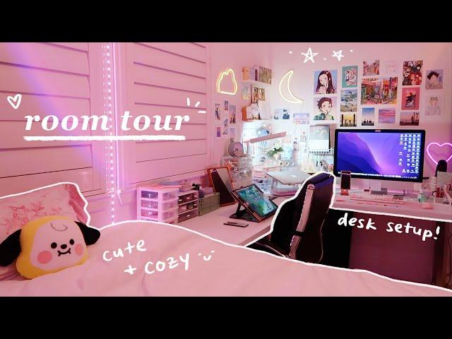 room tour 2022: cute & cozy, aesthetic desk setup, pinterest inspired, manga collection