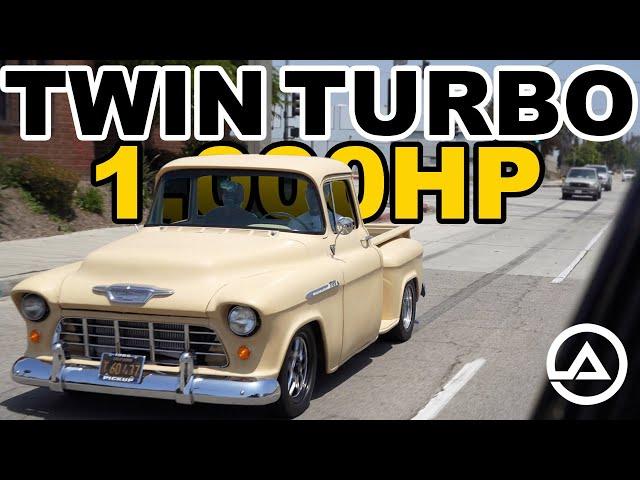 1000 hp Twin Turbo ‘55 Chevy 3100 | A Street Racing Legend Shredding Tires