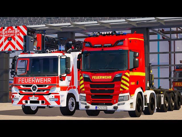 Emergency Call 112 - Frankfurt Swap Body Vehicle and Fire Brigade Truck First Responding! 4K