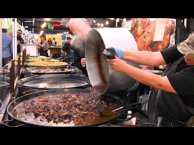 Italy Street Food Events. Huge Grills of Pork Meat, Big Pans of French Food & more