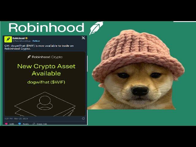 DogWifHat WIF rallies after Robinhood adds new Listing