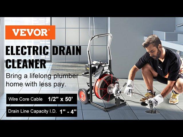 VEVOR Drain Cleaner Machine - 15m x 13mm Cable 370W w/Cutters