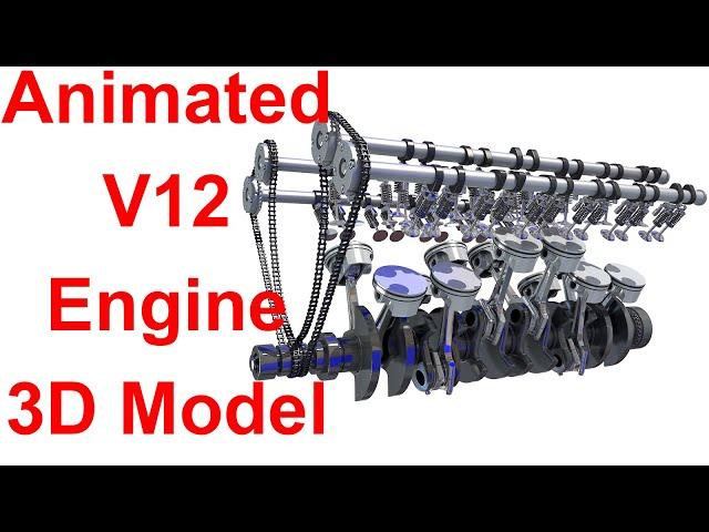 How V12 Engine Works Animated 3D Model