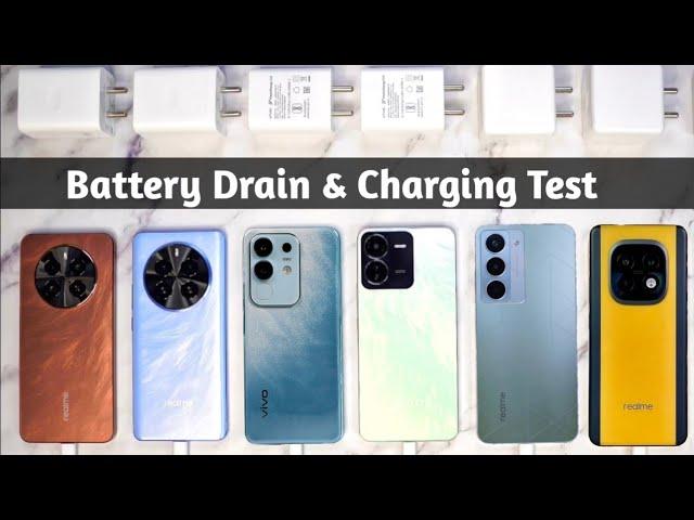 Vivo T4x 5g Vs Realme P3x 5g Vs Realme Narzo 70 Tubro Vs iqoo Z9 Vs Realme P1 , P1 Pro Battery Test