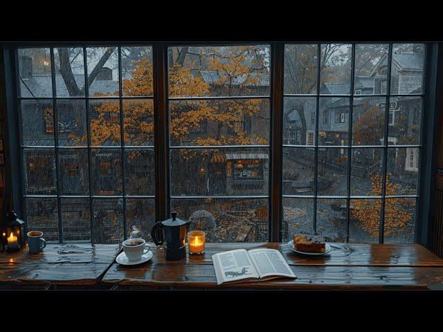 Soft Jazz Relaxing Music ️ Cozy Autumn Coffee Shop Ambience with Rain Sounds to Work, Focus, Study