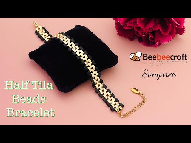 Half Tila Beads Bracelet || half Tila Watch strap || Beebeecraft Tutorial | 2 hole bead bracelet