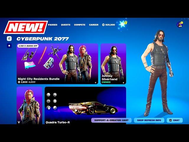 NEW Cyberpunk Skins BUNDLE & CAR Item Shop Fortnite! (Johnny Silverhand, V & Quadra Turbo)