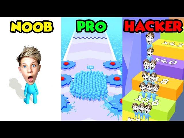 Can We Go NOOB vs PRO vs HACKER in Crowd Runner 3D!? Prezley